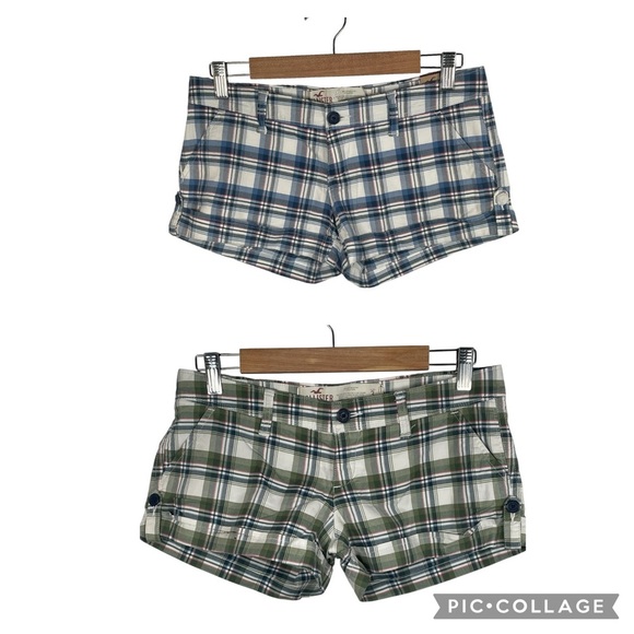 SOLD Hollister Y2K Preppy Bundle Of 2 Green Blue White Plaid Micro Mini...Shorts - Picture 1 of 16